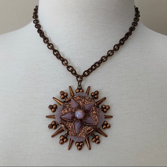VTG Copper Lilac Purple Lucite Starburst Pendant - Picture 2 of 5